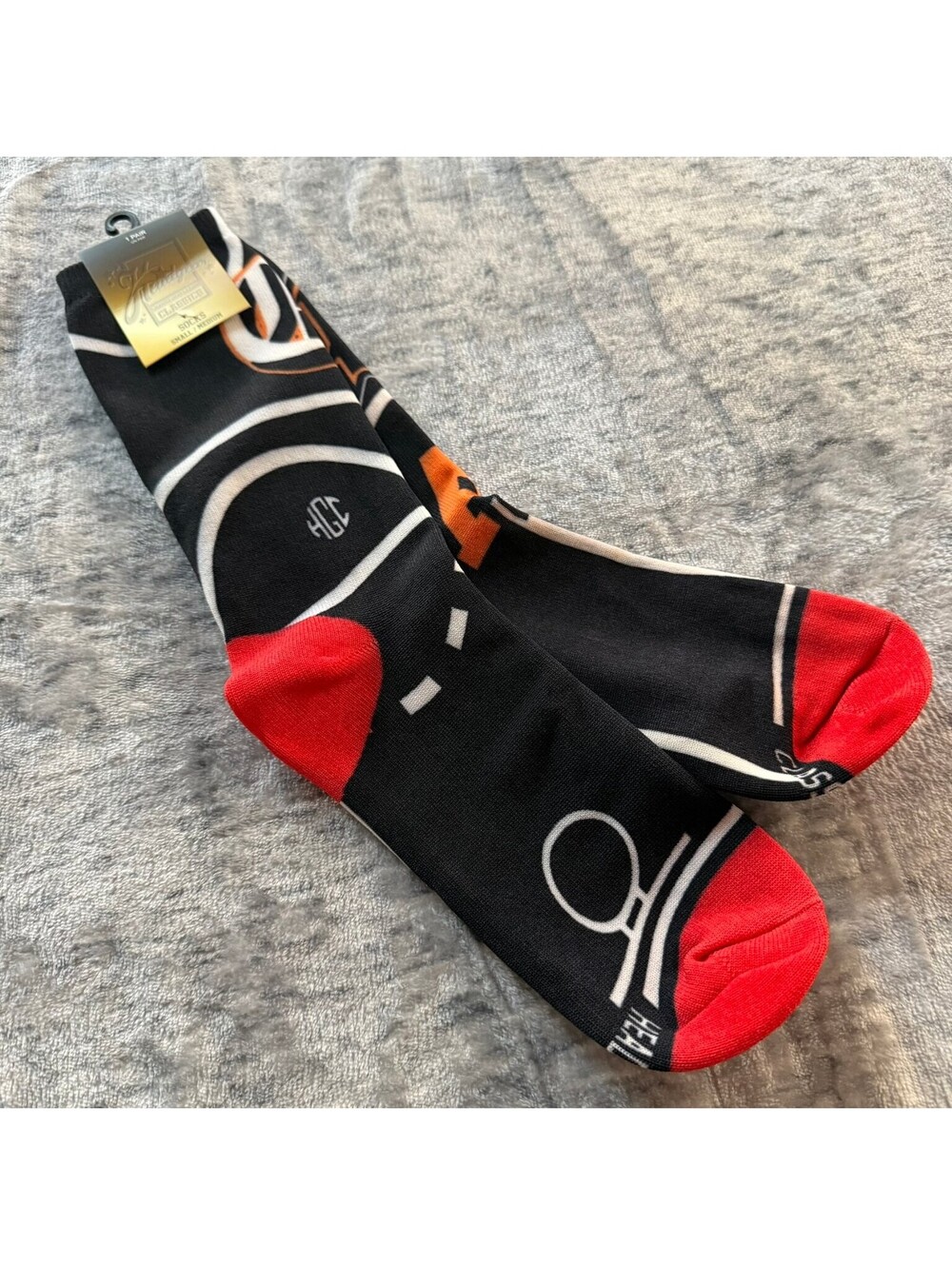 Headgear Classics Men's Black Orange Red S/M Cotton Blend Crew Socks Classics